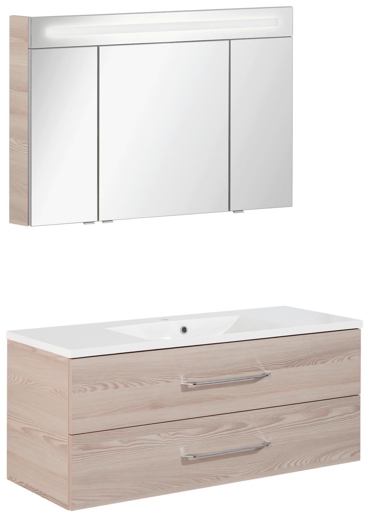 Badezimmer Clever Eschefarben B: 120cm - Eschefarben/Weiß, MODERN, Glas/Holzwerkstoff (120/118,9/45,7cm) - MID.YOU