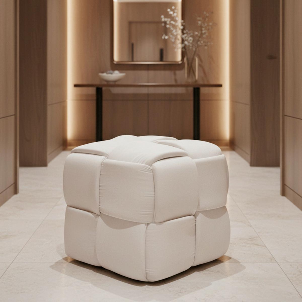 Taburet ELLA béžová zamat - černá/béžová, Moderní, dřevo/textil (47/47/47cm) - Bessagi Home