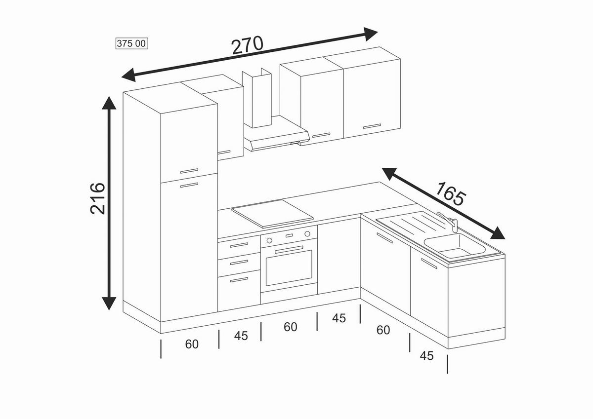 Eckküche Dafne mit Geräte 270x165 cm Weiß/Nussbaum - Eichefarben/Magnolie, LIFESTYLE, Holzwerkstoff/Kunststoff (270/165cm) - MID.YOU