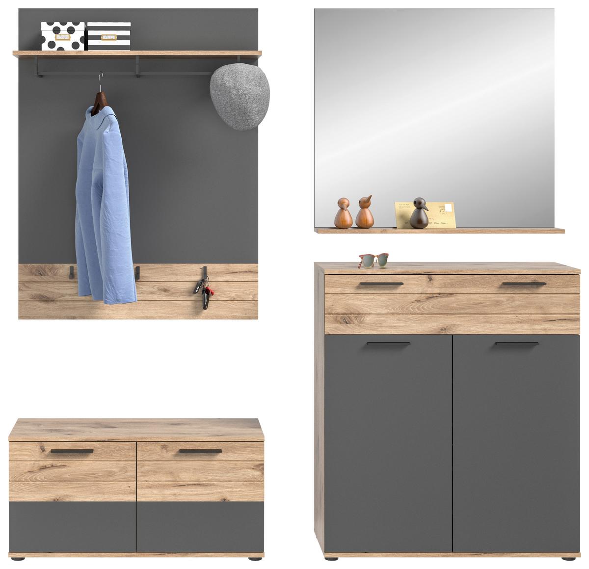 Mason B: 195 cm Nox Oak 4-teilig - Glas/Holzwerkstoff (195/200/38cm) - MID.YOU