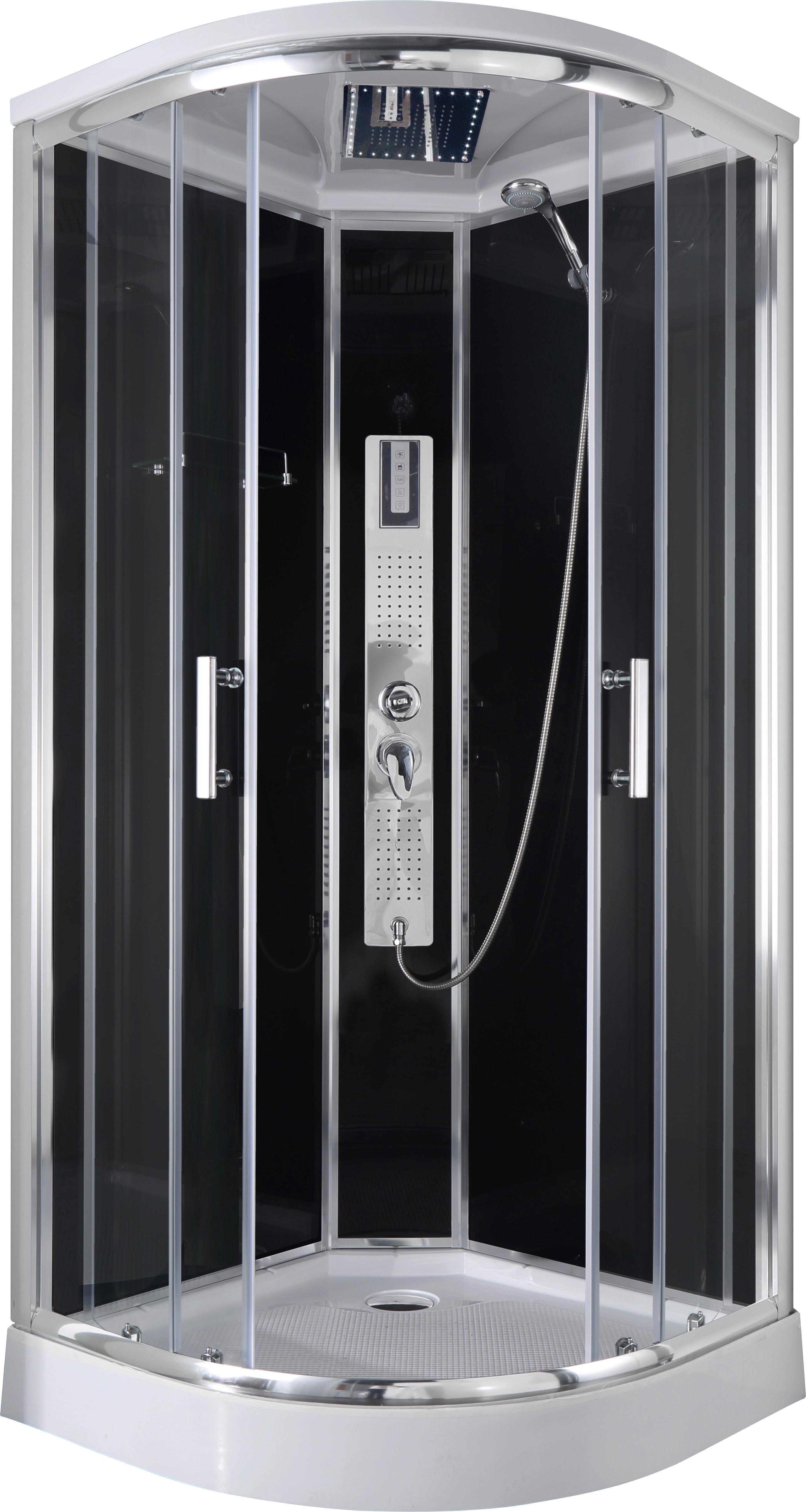 Duschkabine Design1 Ci70 Massagedüsen Eckeinstieg Radio - Chromfarben/Schwarz, MODERN, Glas/Metall (90/90/215cm)