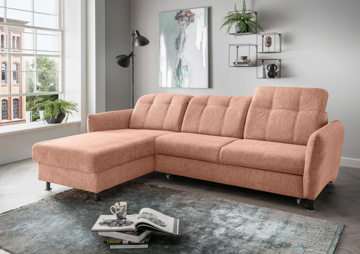 Ecksofa Minori Chenille Koralle, S: 184x267 cm - Koralle/Schwarz, MODERN, Textil (184/267cm) - Livetastic