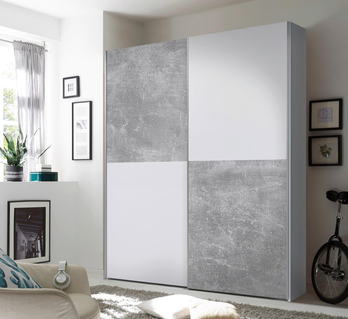 Schwebetürenschrank 170cm Starter, Betonoptik/weiß - Eichefarben/Weiß, KONVENTIONELL, Holzwerkstoff (170/195/59cm) - P & B