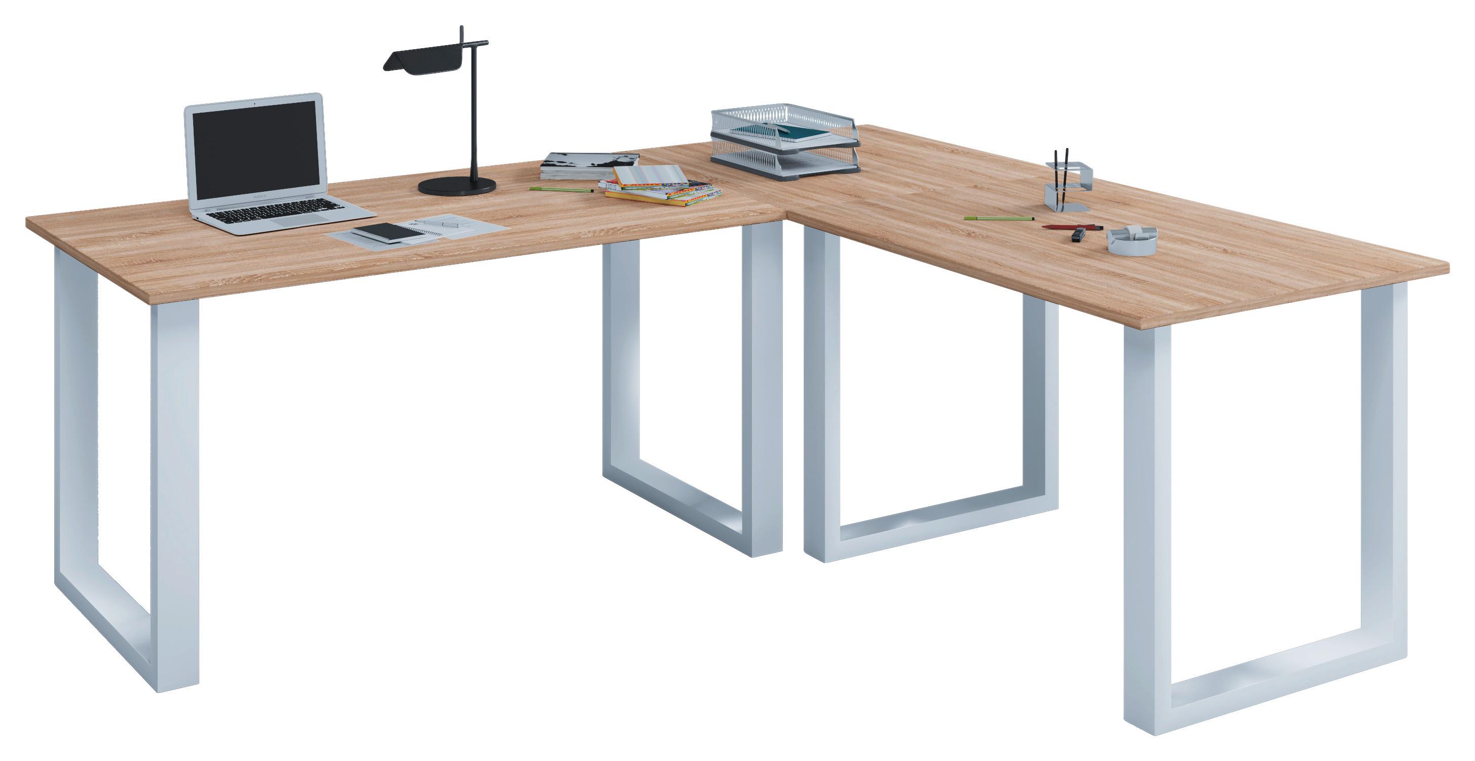 Eckschreibtisch Lona 160x130cm Weiß/Eiche - Weiß/Sonoma Eiche, MODERN, Holzwerkstoff/Metall (160/130/76cm) - MID.YOU