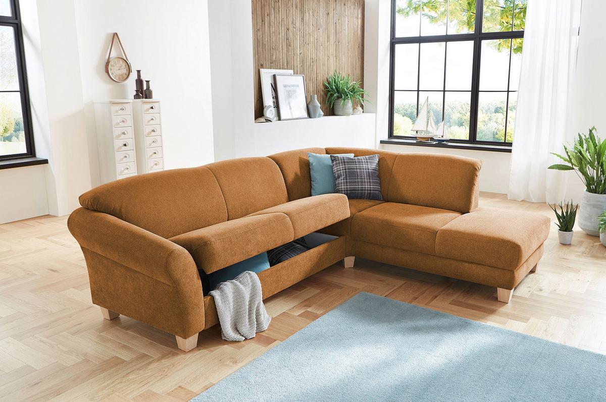 Ecksofa Gotland terracotta mit Bettkasten, 257x212 cm - Terracotta/Naturfarben, KONVENTIONELL, Textil (257/212cm) - Sit & More