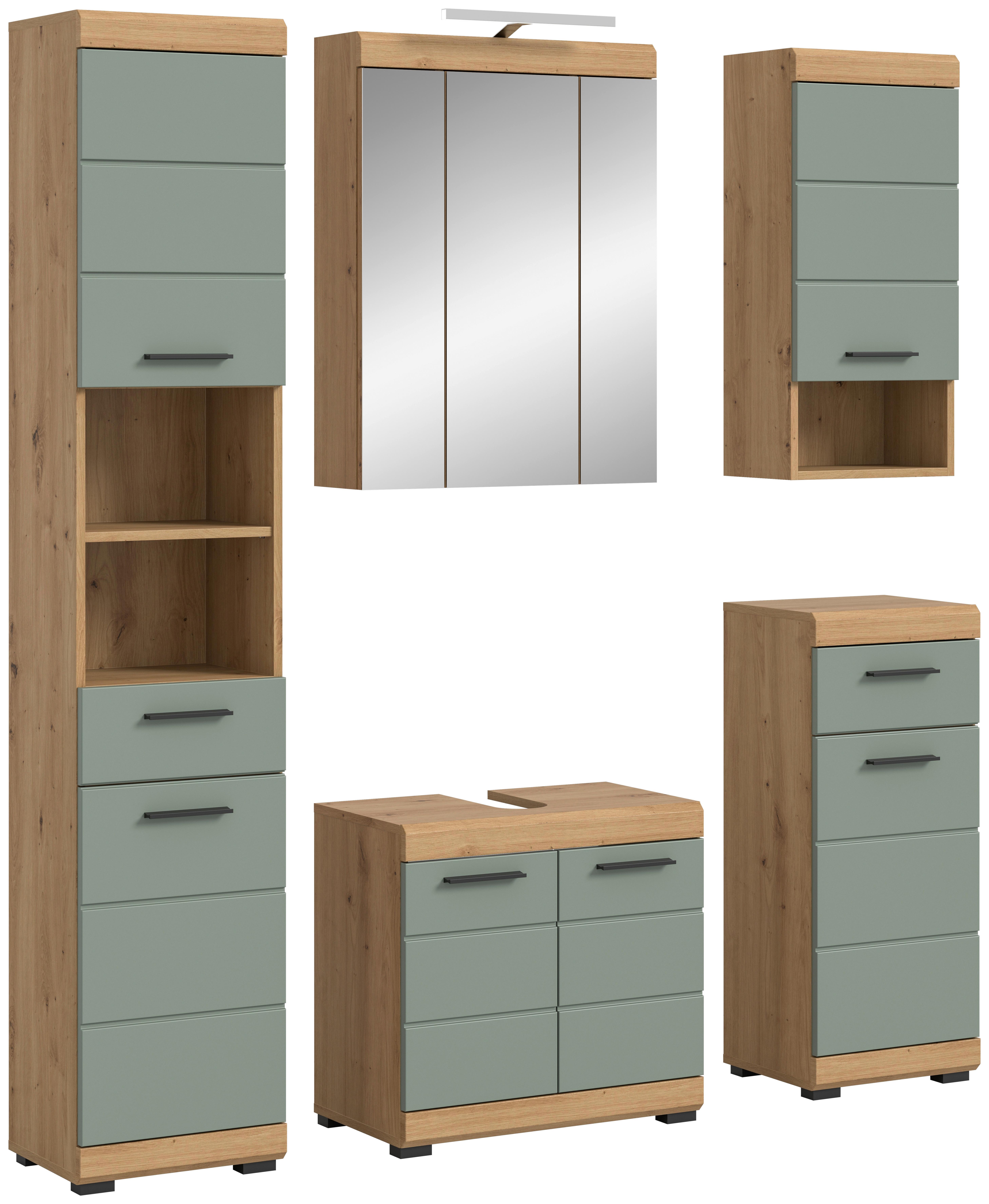 Badezimmer Scout Eiche Artisan Dekor Salbeigrün - Salbeigrün/Schwarz, MODERN, Glas/Holzwerkstoff (154cm) - MID.YOU