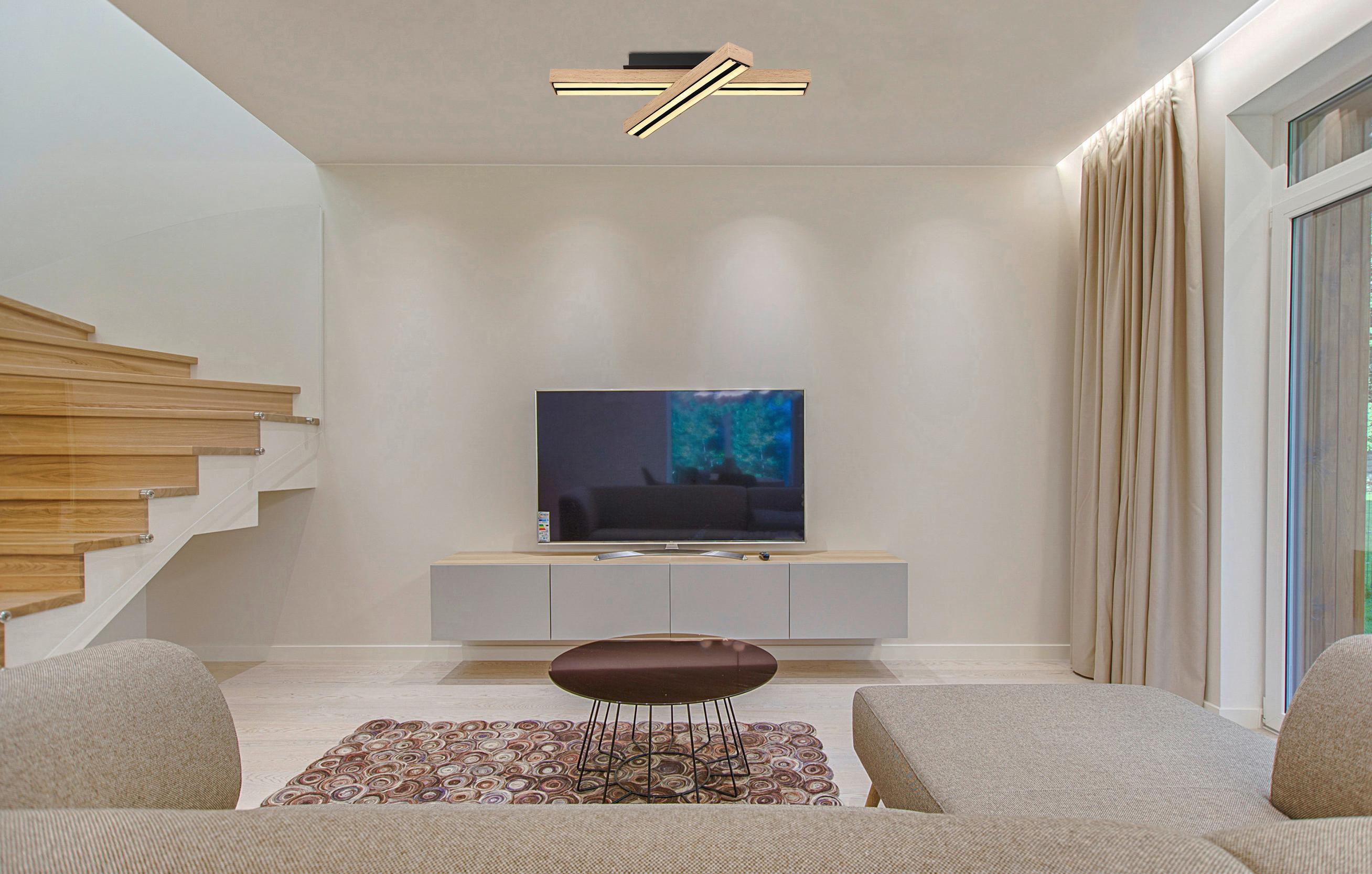 LED-Deckenleuchte Doro L: 51,5 cm Memory-Funktion - Opal/Schwarz, Basics, Kunststoff/Metall (51,5/36,5/11cm) - Globo