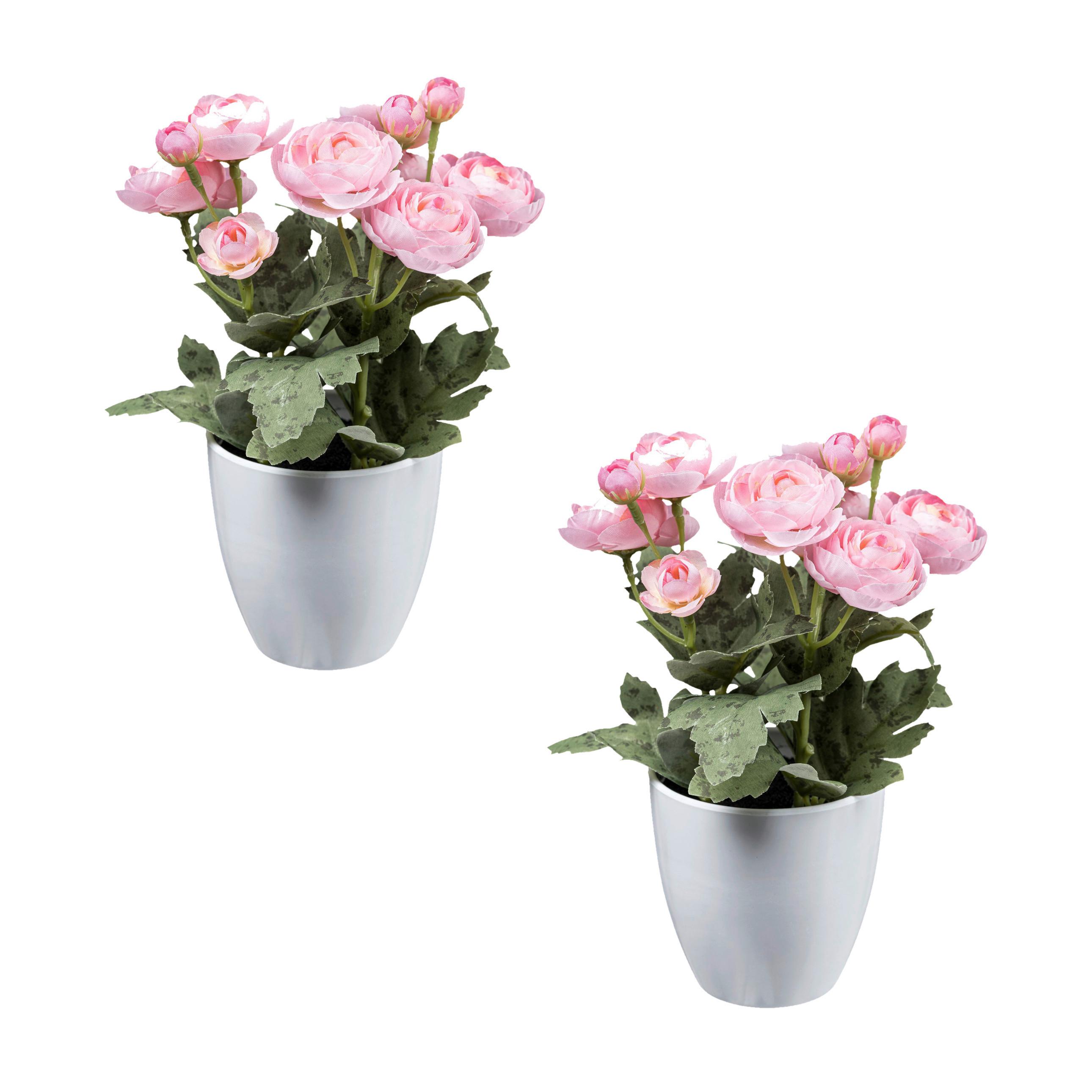 Kunstpflanze Blühpflanzen Grün/Rosa/Weiß, 20 cm - Rosa/Weiß, Design, Keramik/Kunststoff (20cm) - P & B