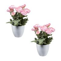 Kunstpflanze Blühpflanzen Grün/Rosa/Weiß, 20 cm - Rosa/Weiß, Design, Keramik/Kunststoff (20cm) - P & B
