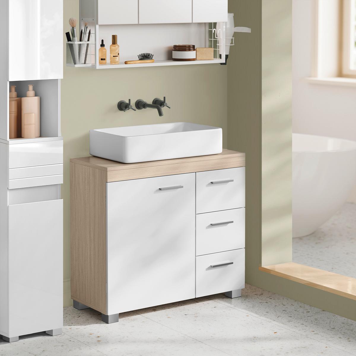 Waschbeckenunterschrank Bbk503k01v1 - Weiß/Grau, Trend, Holzwerkstoff (70/64/30cm) - MID.YOU