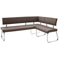 Eckbank Braun Echtleder Arco 200x150 cm - Edelstahlfarben/Braun, Design, Leder/Metall (200/150cm) - Livetastic