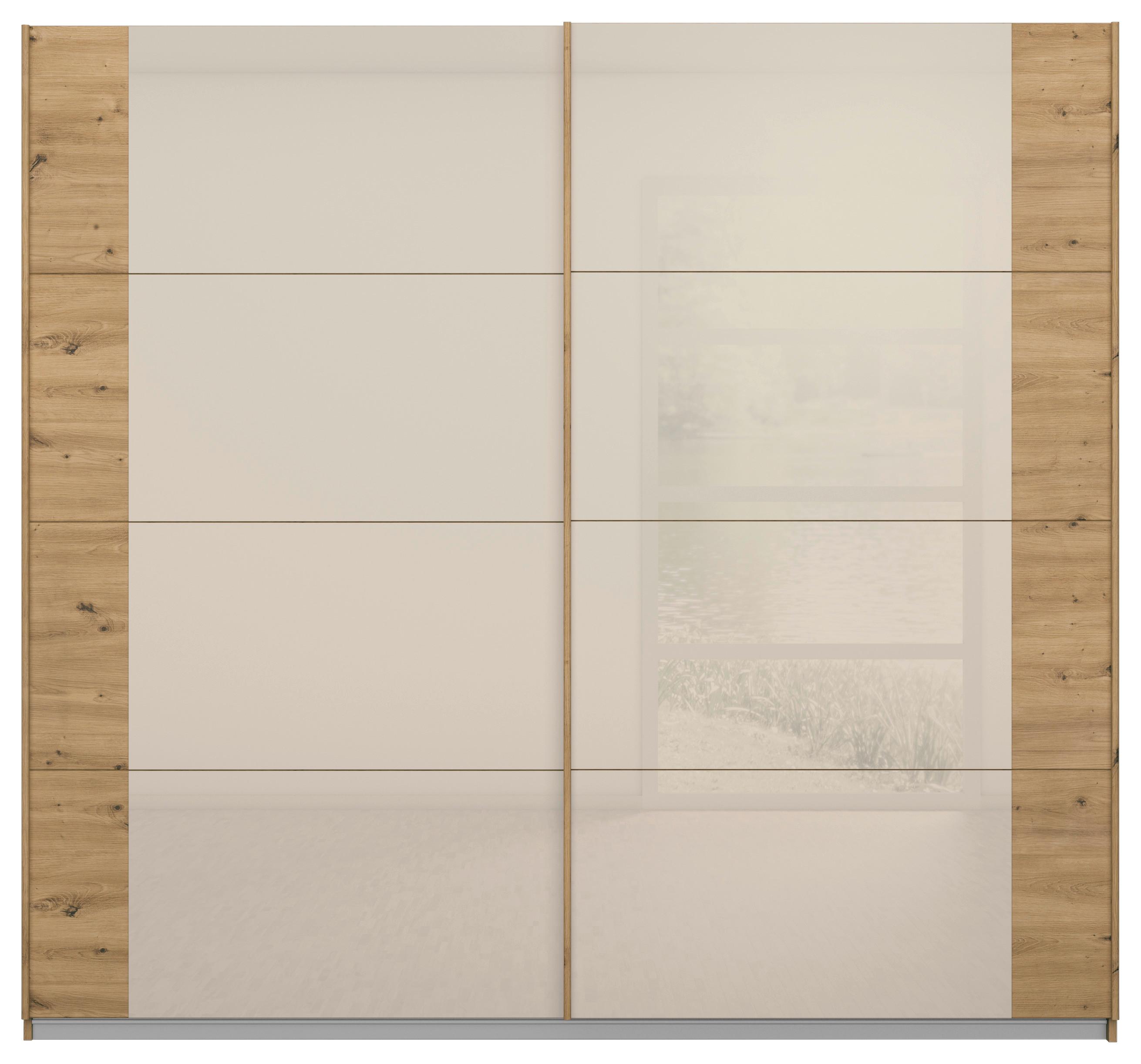 Schwebetürenschrank Artemis B: 225 cm Champagner/Eiche - Champagner/Eiche Artisan, MODERN, Glas/Holzwerkstoff (225/210/62cm) - Rauch Möbel