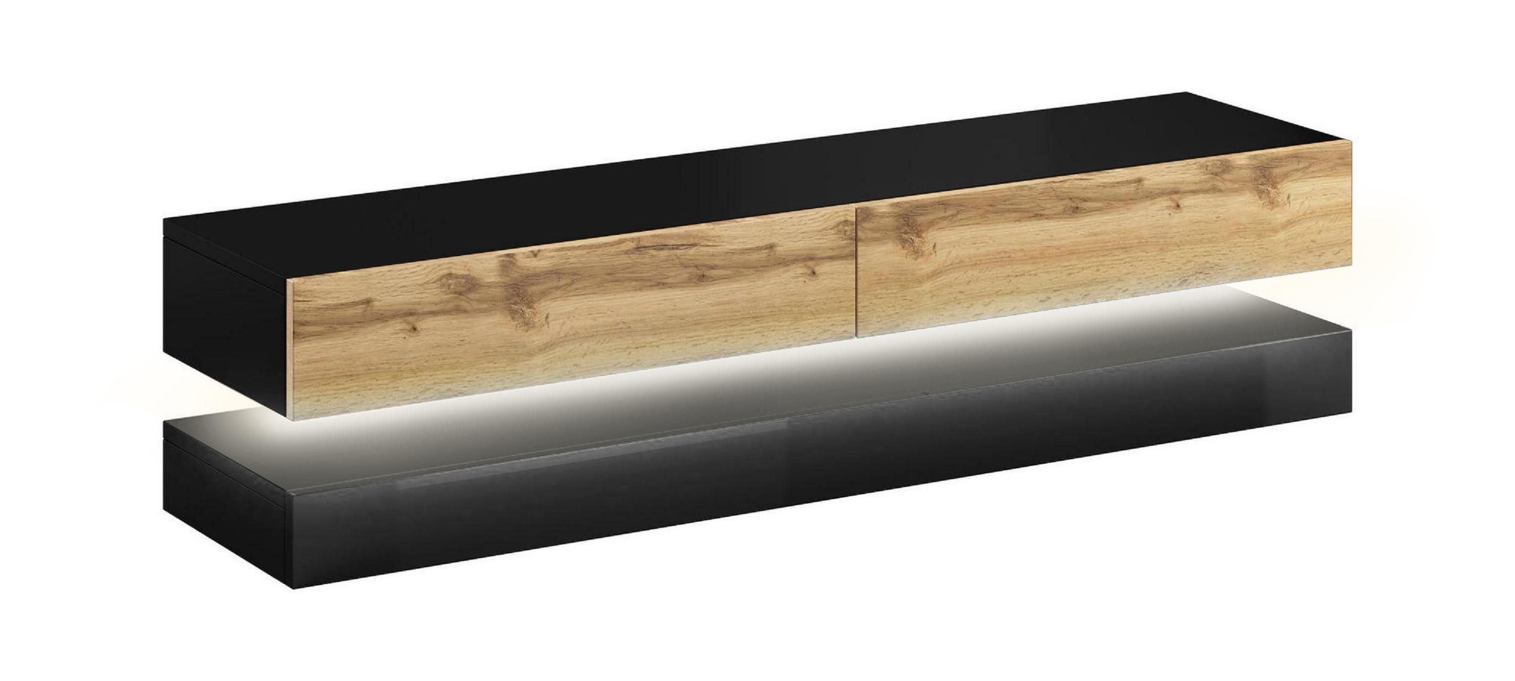 Lowboard Tv Stand Fly Led Schwarz/eiche Wotan B: 140 Cm - Eiche Wotan/Schwarz, Design, Holzwerkstoff (140/25/34cm) - MID.YOU