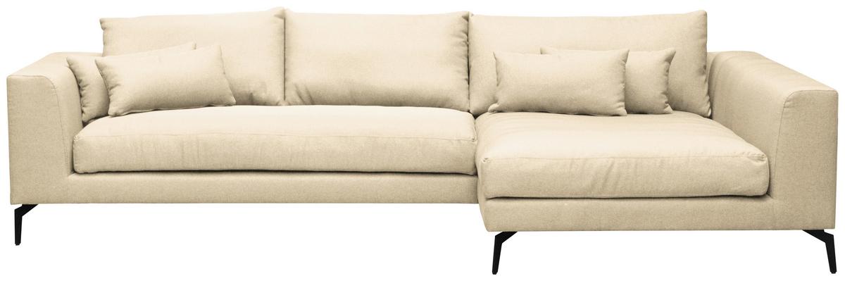 Ecksofa Berlin Webstoff Creme 313x172 cm - Creme/Schwarz, Design, Textil (313/172cm) - Livetastic