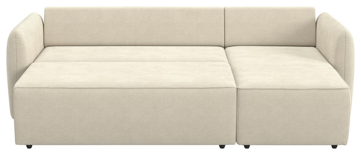 Ecksofa mit Bettfunktion Flow Cord beige, B: 239cm - Beige/Schwarz, Trend, Textil (239/170cm) - MID.YOU