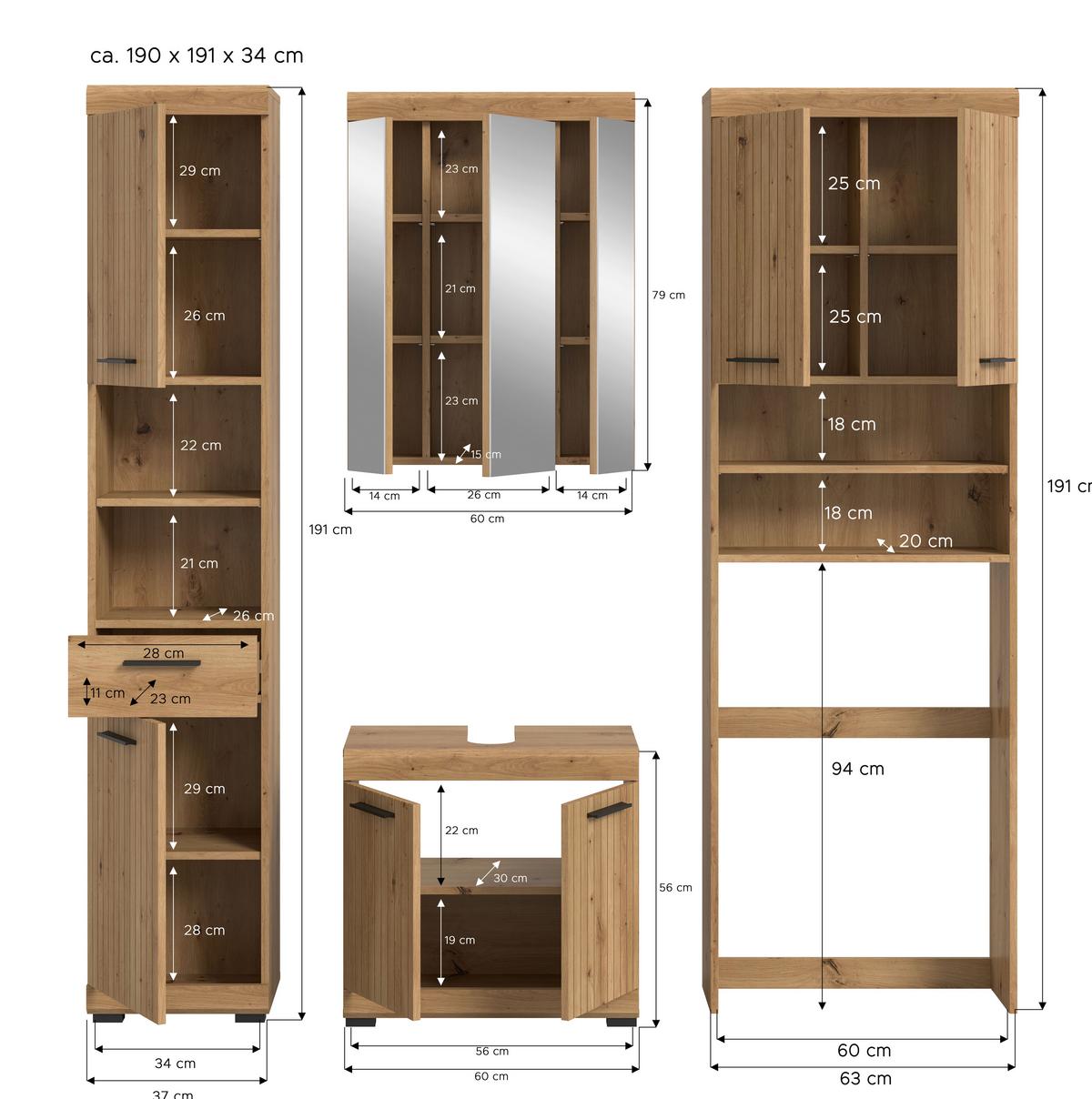 Badezimmer Scout Eiche Artisan Dekor B: 160cm - Schwarz/Eiche Artisan, Trend, Glas/Holzwerkstoff (160cm) - MID.YOU