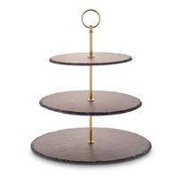 Etagere Rund Metall/naturstein D: 30/25/20 Cm 3-Stöckig - Goldfarben, Basics, Stein/Metall (30/25/20/35cm) - Echtwerk