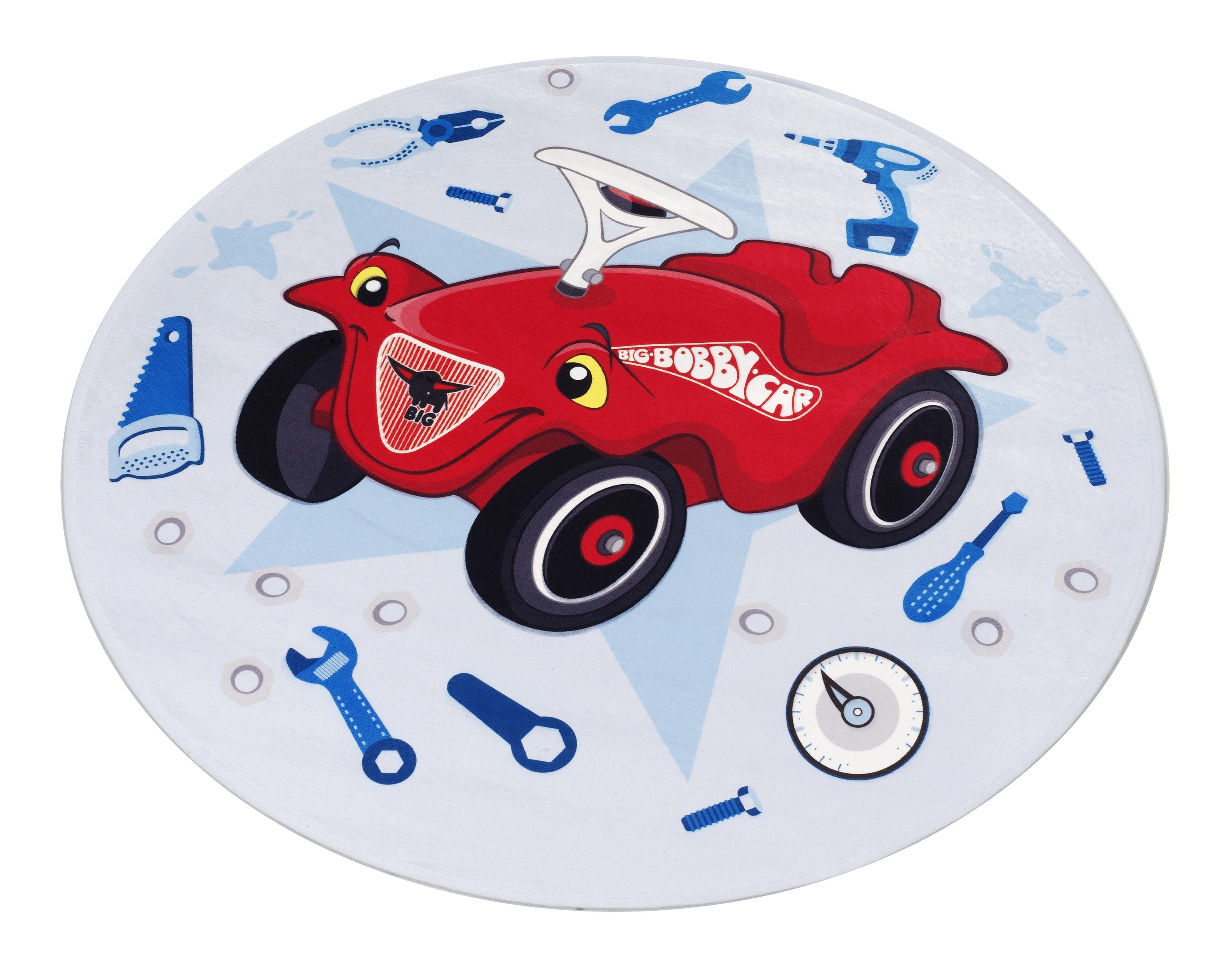 Kinderteppich Rund Auto Blau/ Rot Bobby Car Ø 100 Cm - Blau/Rot, Trend, Textil (100cm)