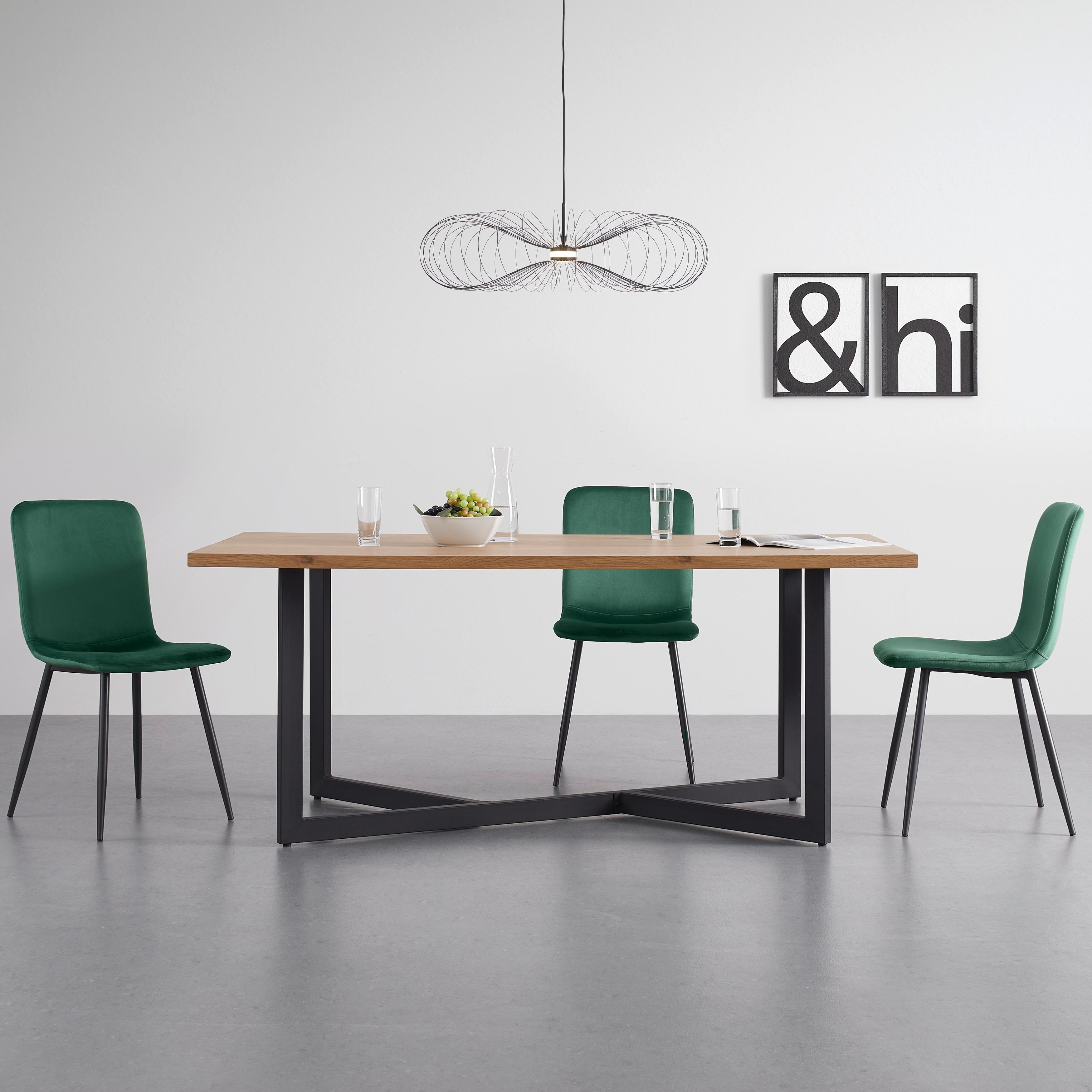Jídelní stůl AVOLA dub 180x76x90 cm - černá/barvy dubu, Moderní, kov/kompozitní dřevo (180/90/76cm) - Bessagi Home