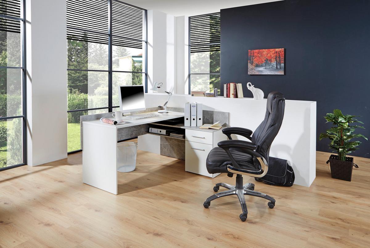 Eckschreibtisch Mit Stauraum B: 141,6 Cm Moni, Betonoptik - Dunkelgrau/Weiß, MODERN, Holzwerkstoff (141,6/80,5/124cm)