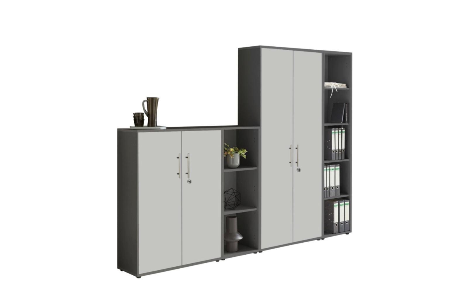 AKTENSCHRANK OFFICE EDITION - SW SET 4 - Anthrazit/Hellgrau, MODERN, Holzwerkstoff (128,5/185,6/33cm) - MID.YOU