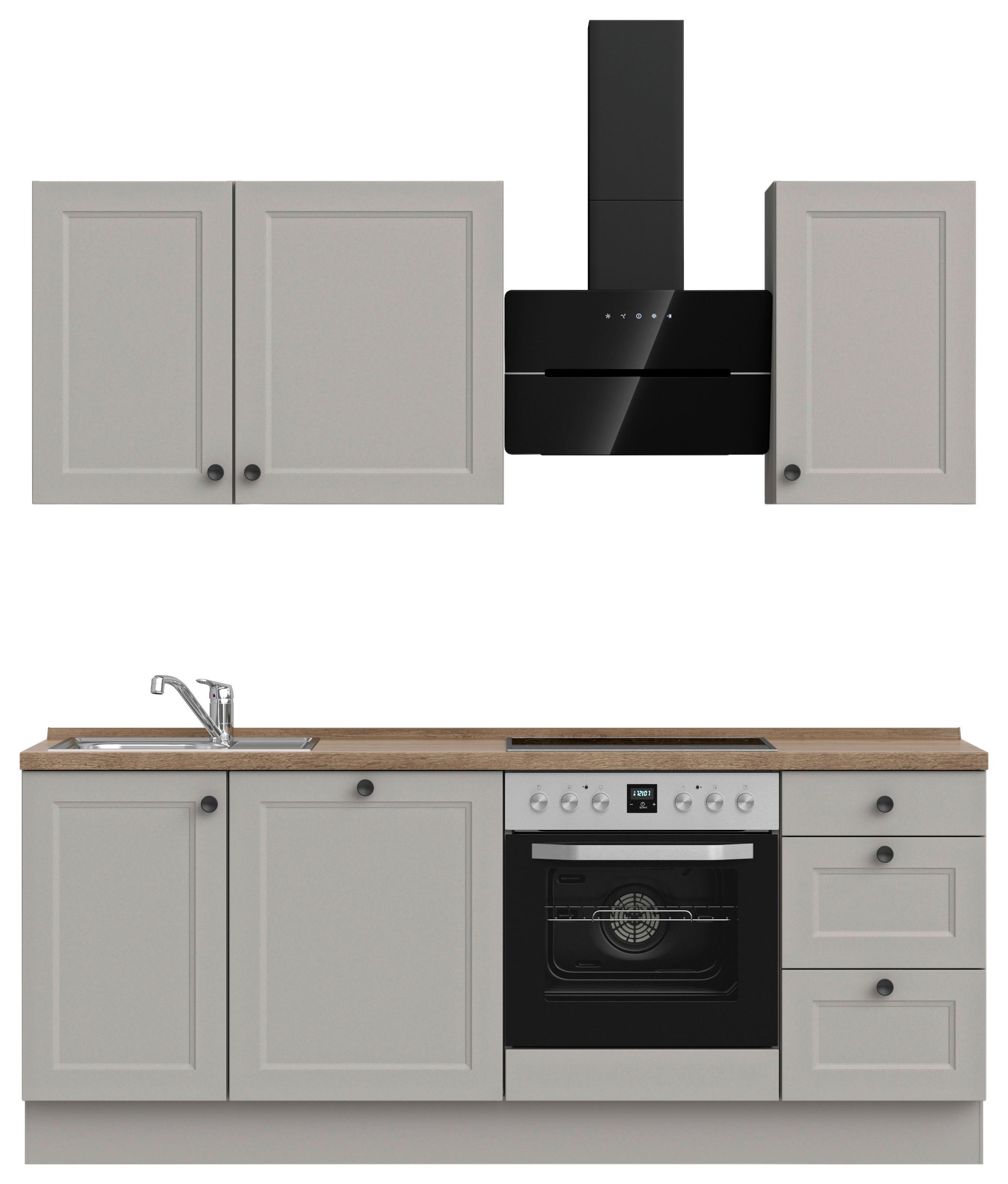 Kuchynská linka 210 cm, kamenná sivá supermatná - čierna/sivá, Modern, kov/kompozitné drevo (210cm) - Nobilia