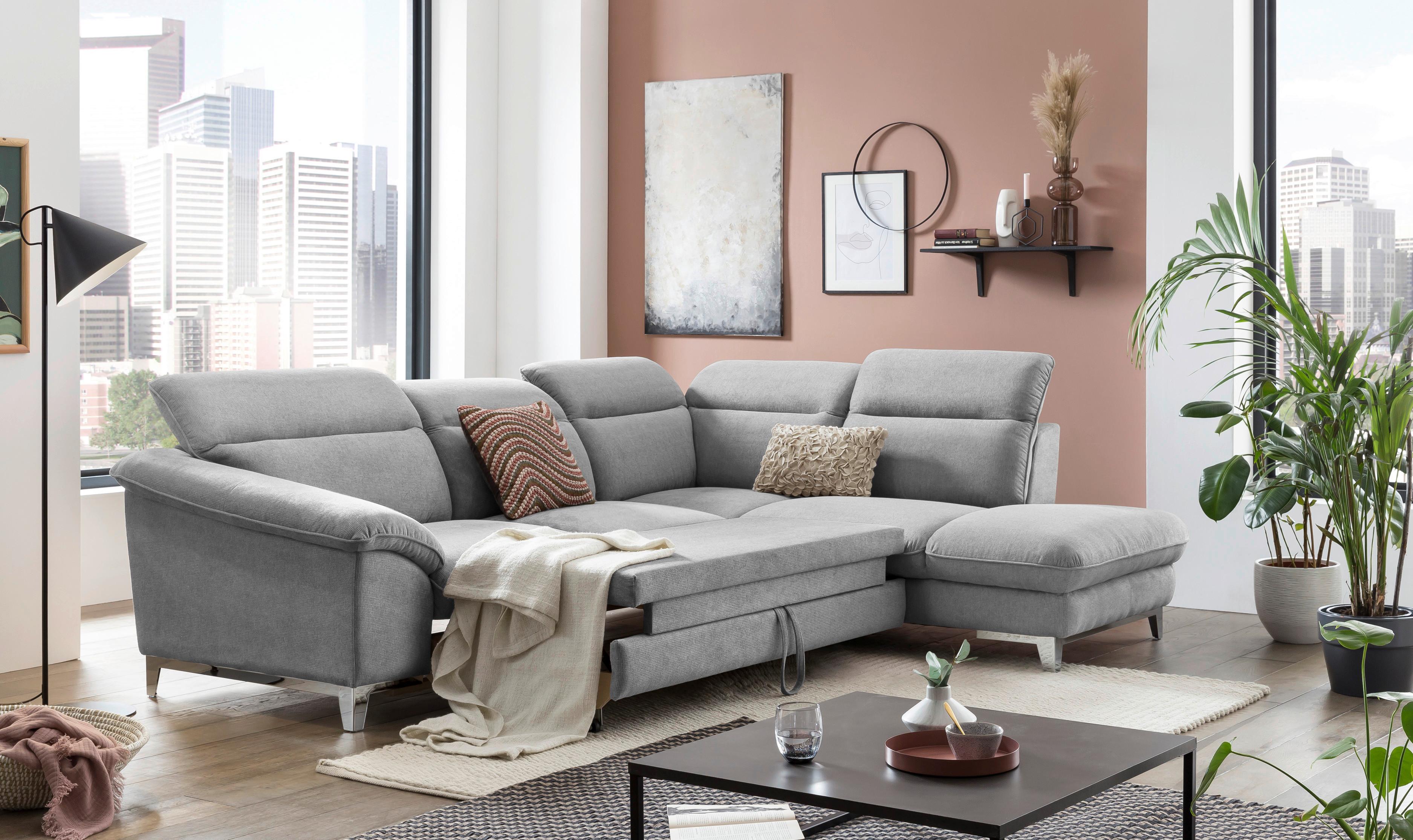 Ecksofa Mit Schlaffunktion Teresa Hellgrau - Chromfarben/Hellgrau, Design, Textil (293/232cm) - Livetastic