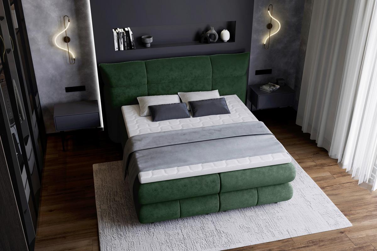 Boxspringbett Carmelo Dunkelgrün 160x200 cm H4 - Dunkelgrün/Schwarz, Trend, Textil (160/200cm)