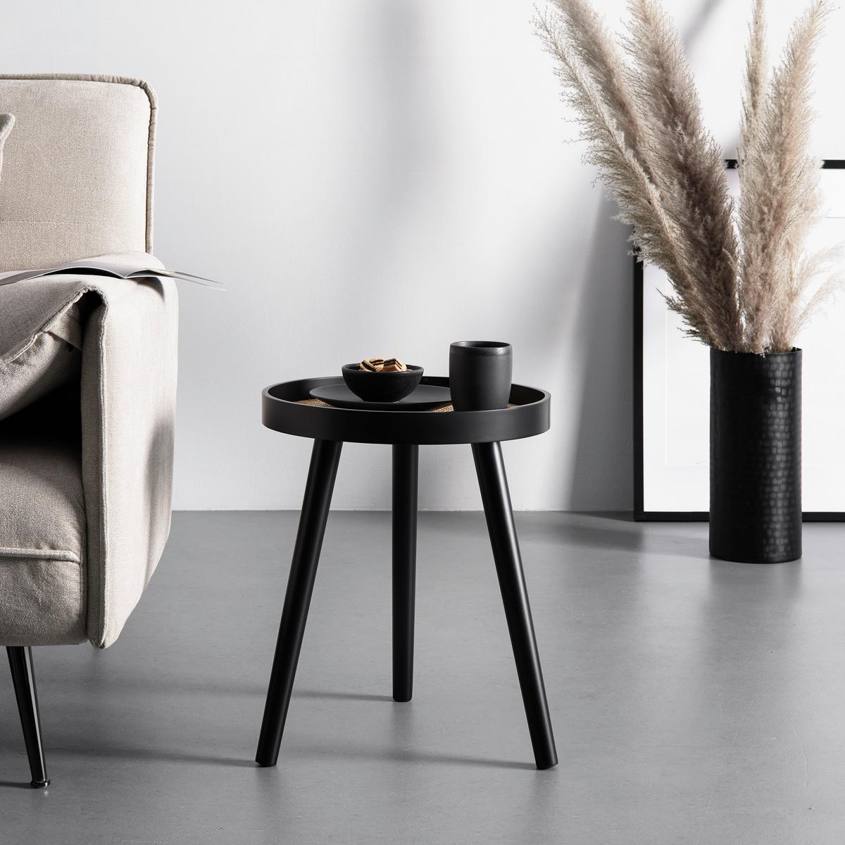 Odkládací stolek DENIS - černá/přírodní barvy, Moderní, dřevo/kompozitní dřevo (38/38/48cm) - Bessagi Home