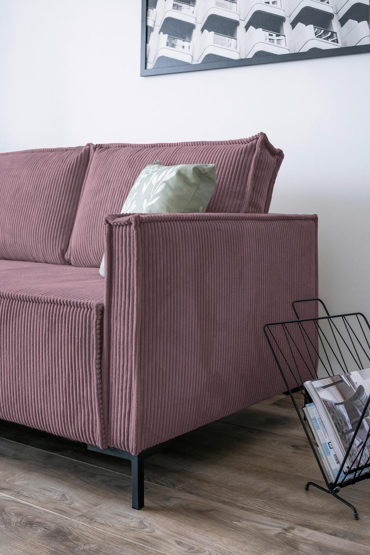 Rohová sedací souprava, starorůžová - starorůžová/černá, Design, kov/textil (232/90/154cm) - MID.YOU