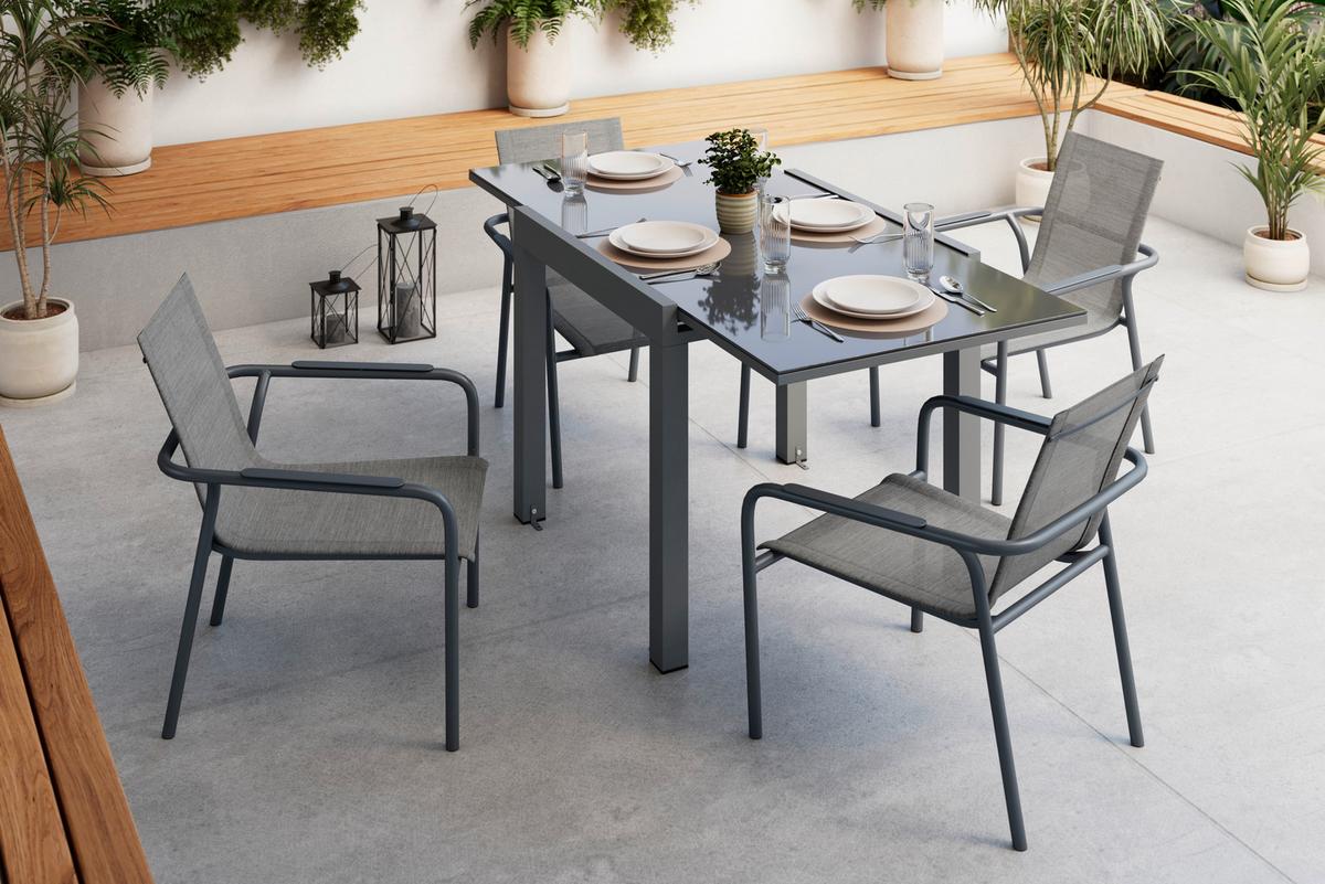 Balkontisch London - Dunkelgrau, MODERN, Glas/Metall (160/75/80cm) - Beldano