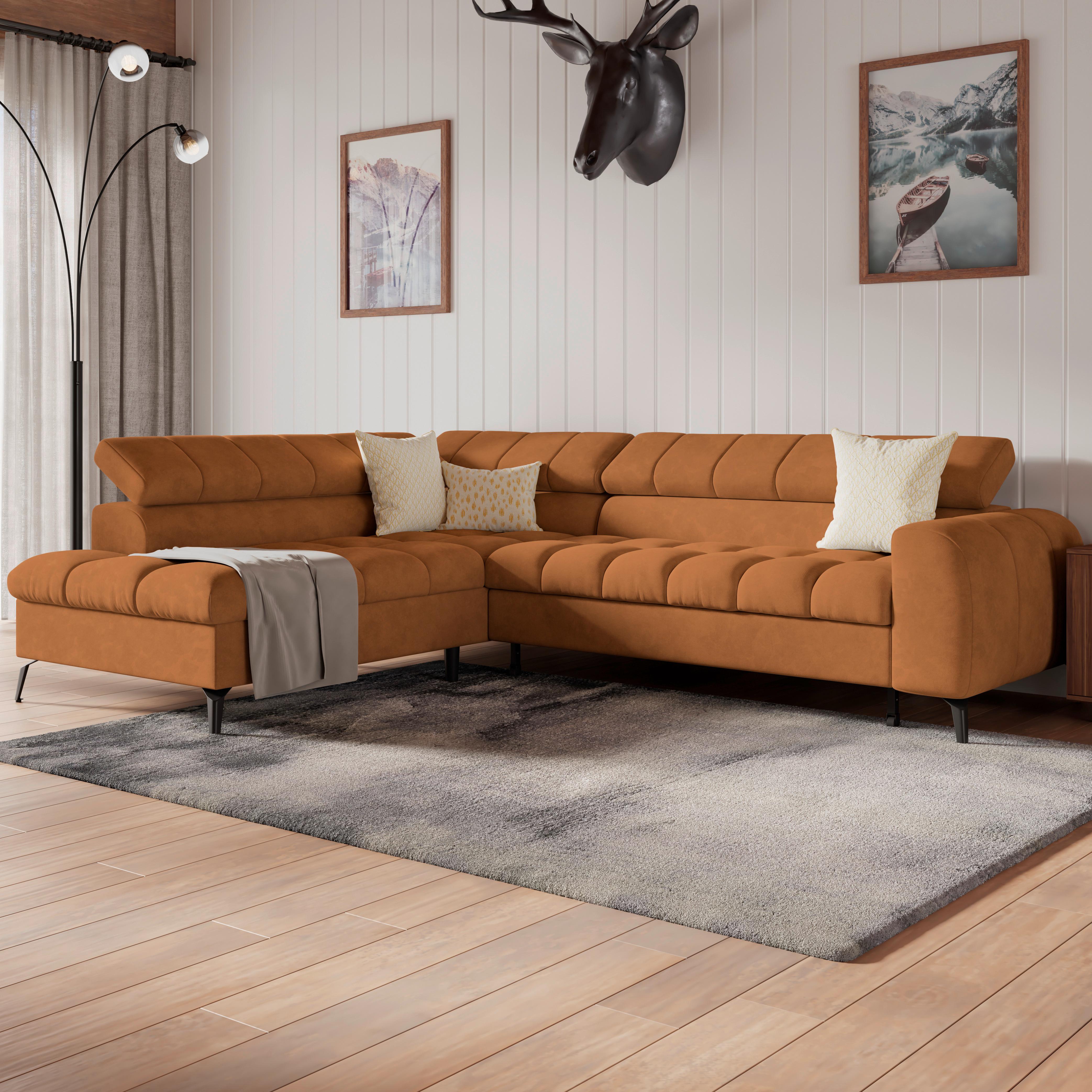Ecksofa Volf Links New Rostfarben, S: 203x261 cm - Rostfarben/Schwarz, Trend, Kunststoff/Textil (203/261cm)