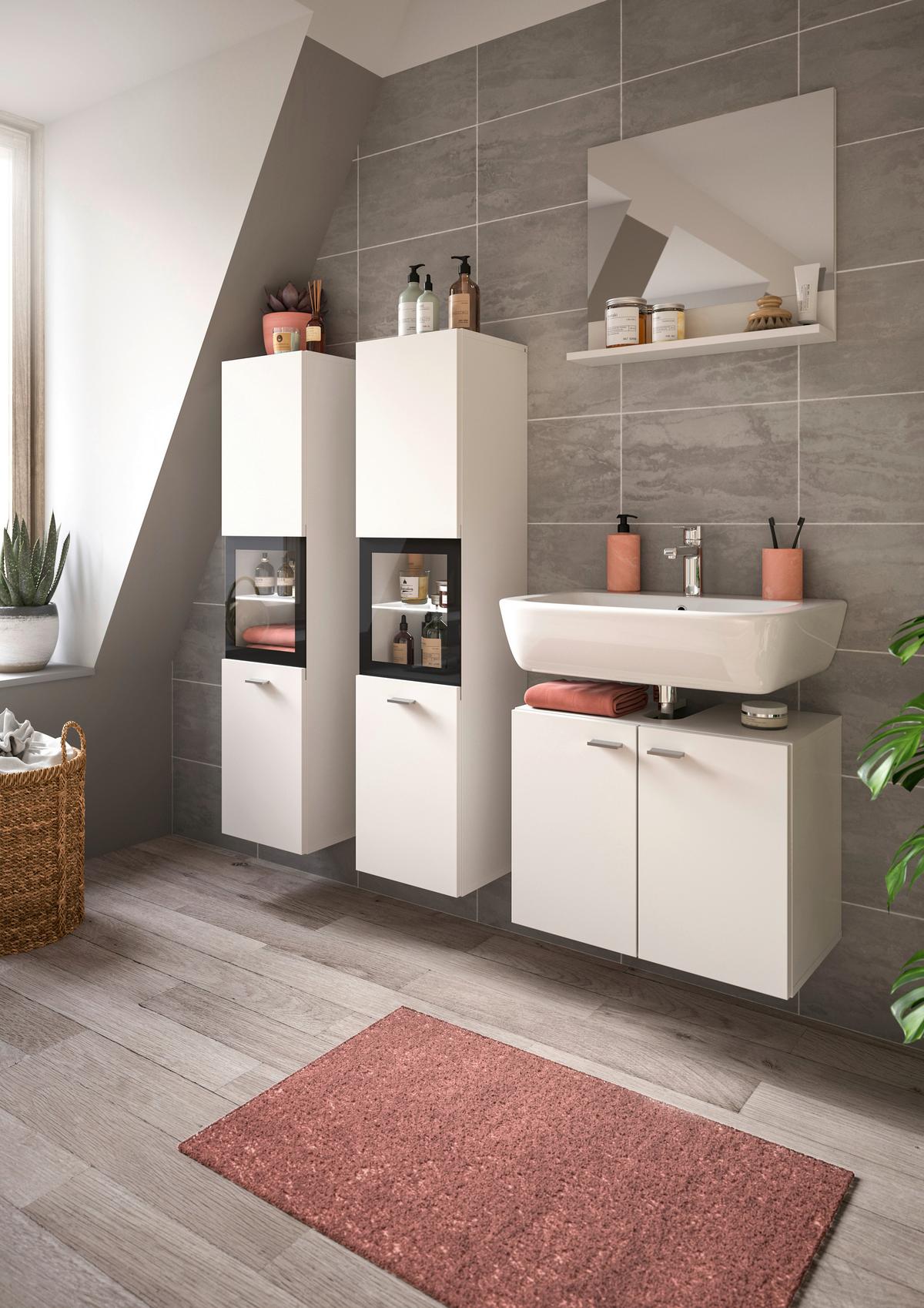 Badezimmer Boston Weiß B: 117 cm - Silberfarben/Weiß, MODERN, Glas/Holzwerkstoff (117cm) - MID.YOU