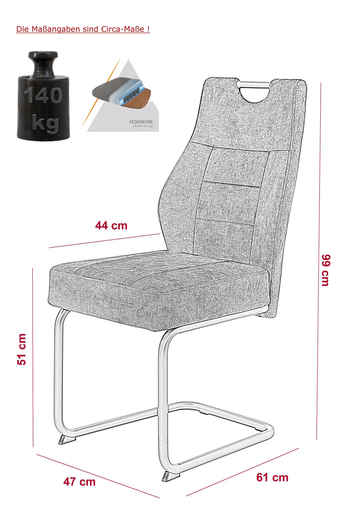 Schwingstuhl-Set Linda S Anthrazit - Anthrazit/Grau, MODERN, Textil/Metall (47/99/61cm) - MID.YOU