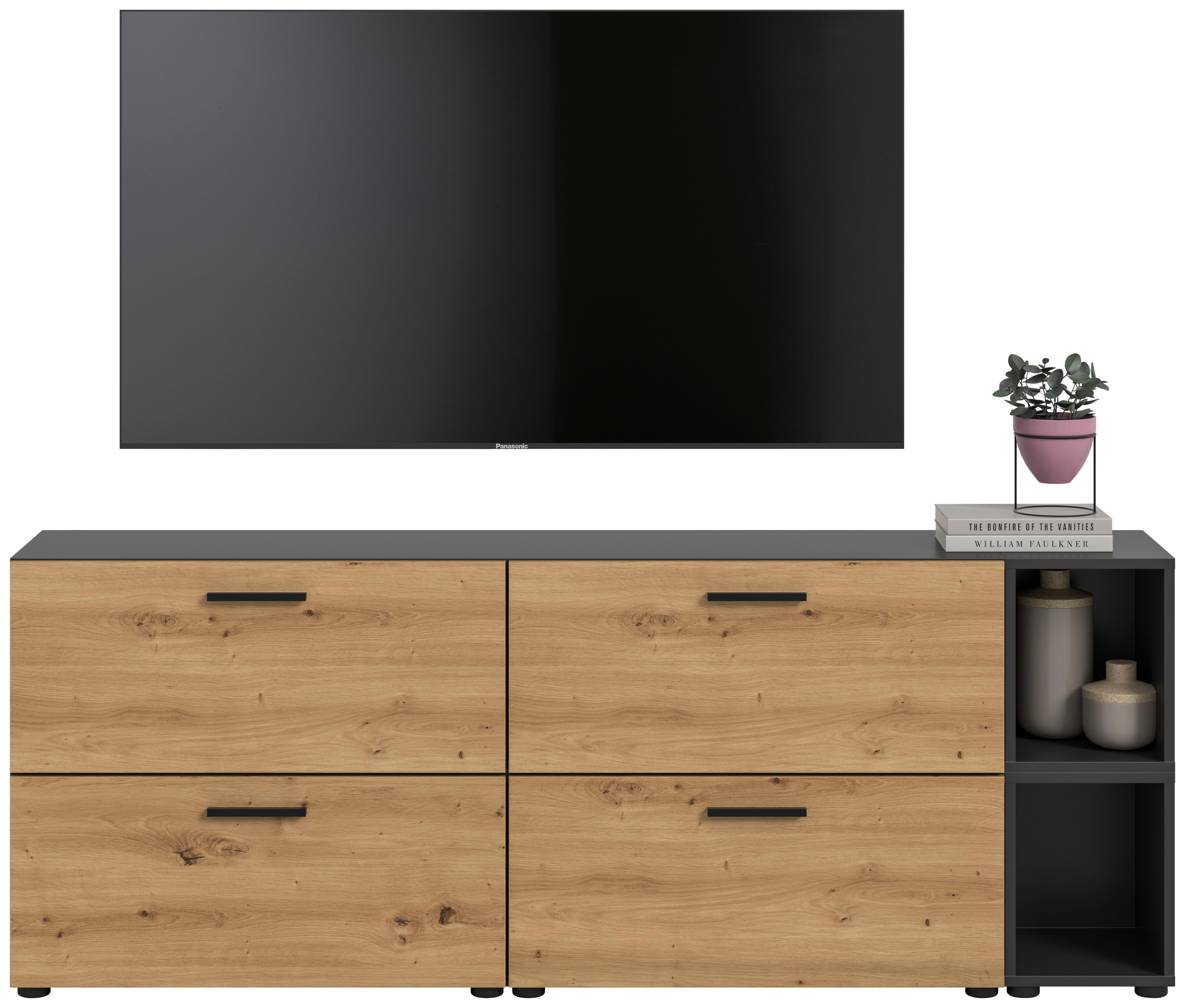 Wohnwand, The One 6, B: 176 cm Artisan Eiche Dekor/Grau - Schwarz/Eiche Artisan, Trend, Holzwerkstoff (176/67/34cm)