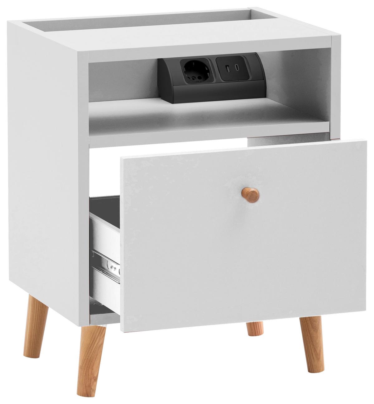 NACHTTISCH Bjarne Weiß B: 40,2cm - Weiß, Design, Holz/Holzwerkstoff (40,2/50,1/32,7cm) - MID.YOU