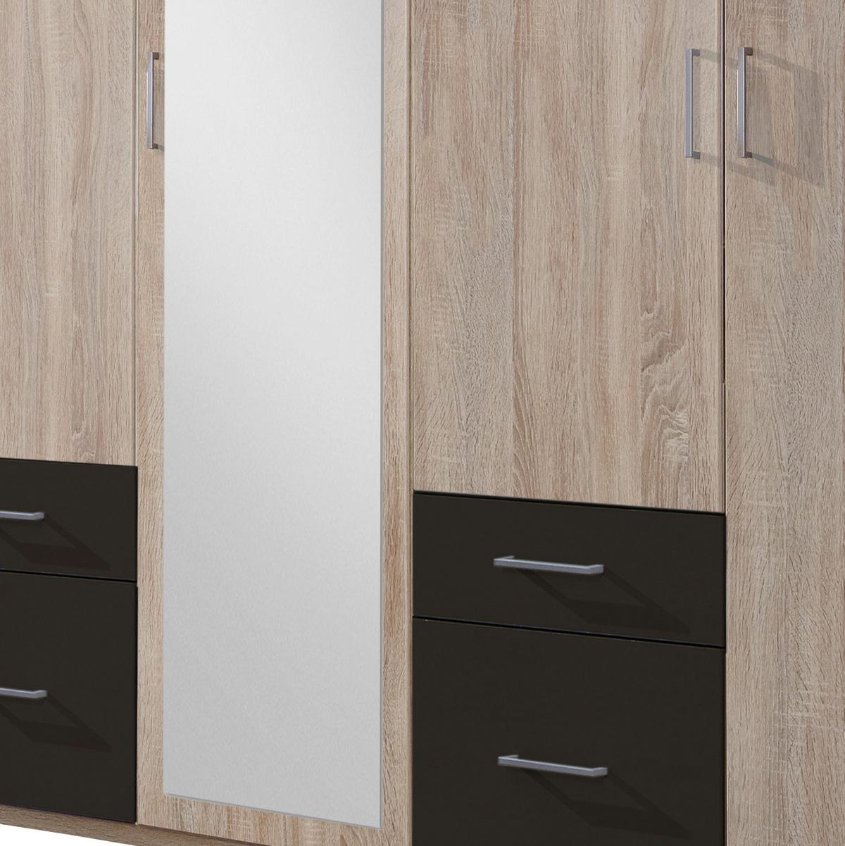 Drehtürenschrank Mit Spiegel + Laden 225cm Fly, Eiche/graphit - Eichefarben/Graphitfarben, Design, Glas/Holzwerkstoff (225/210/58cm) - MID.YOU