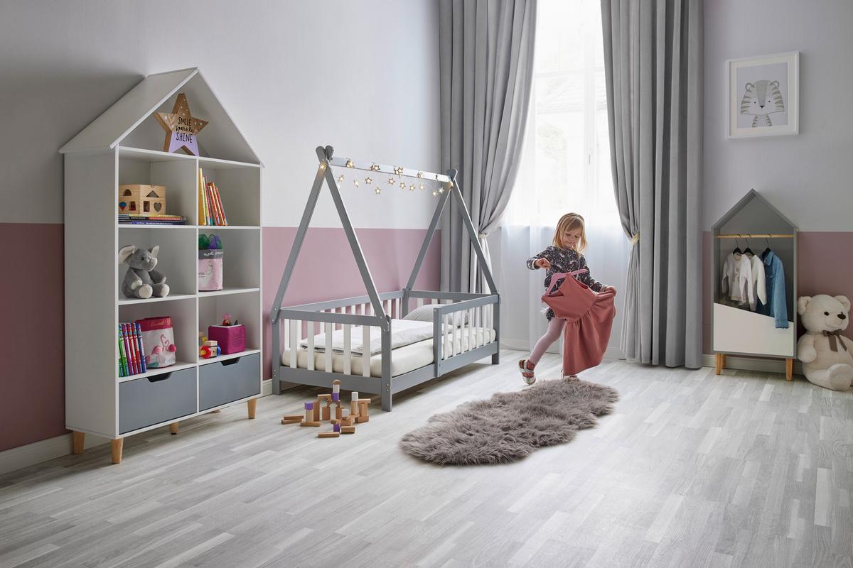 Dětská skříň ve tvaru domečku Adelia - šedá/bílá, Moderní (48/116/30cm) - Bessagi Kids