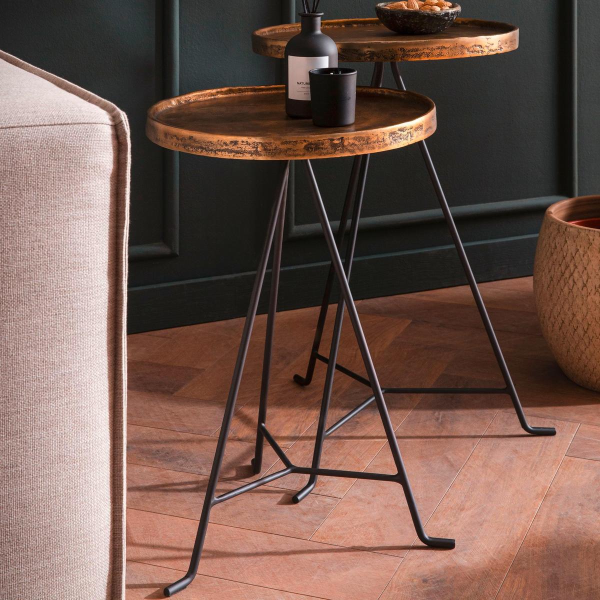 Beistelltischset Goldfarben 2-teilig - Goldfarben/Schwarz, Design, Metall - Livetastic