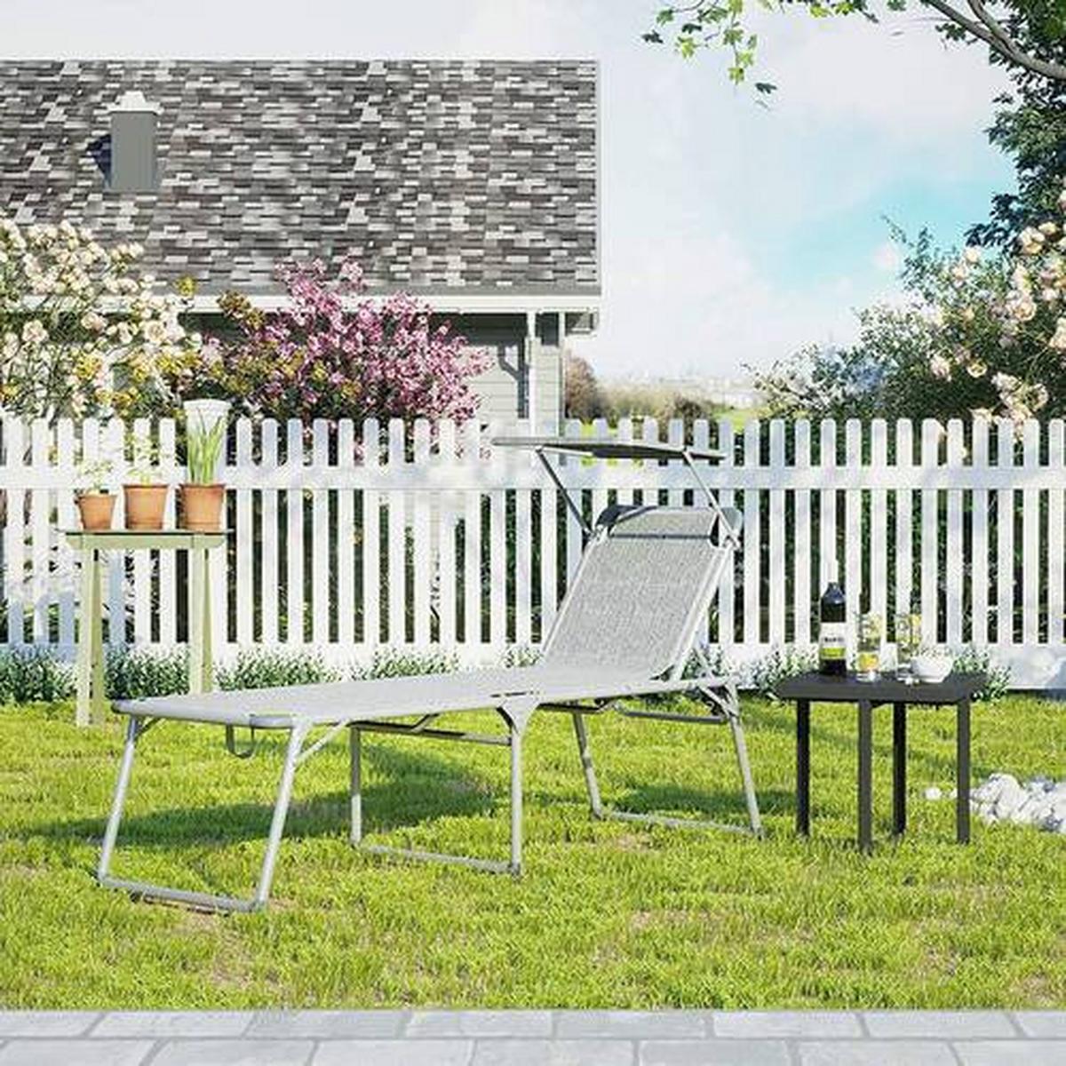Gartenliege Hellgrau Alufarben Inkl. Sonnendach, B: 65 Cm - Hellgrau/Alufarben, MODERN, Textil/Metall (65/48/200cm) - Modante
