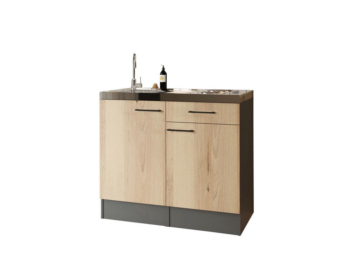 MINIKÜCHE Oliver, Grau Artisan B: 100 cm - Eiche Artisan/Grau, Trend, Holzwerkstoff (100cm) - Respekta