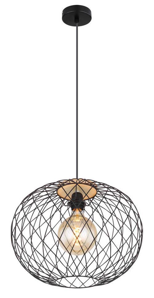 Hängeleuchte Lacky H: 150 cm 1-Flammig - Schwarz/Braun, Basics, Holz/Metall (40/150cm) - Globo