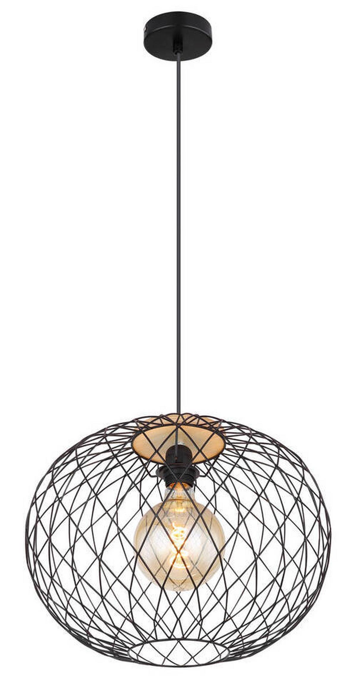 Hängeleuchte Lacky H: 150 cm 1-Flammig - Schwarz/Braun, Basics, Holz/Metall (40/150cm) - Globo