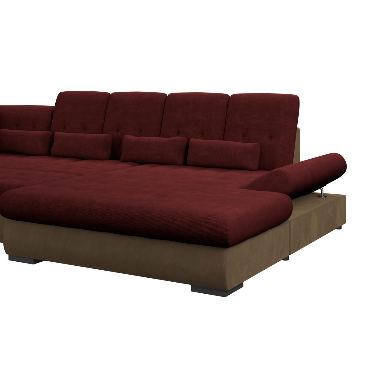 Wohnlandschaft Madera Rubinrot U: 212x358x190 cm - Hellbraun/Rot, KONVENTIONELL, Kunststoff/Textil (212/358/190cm)