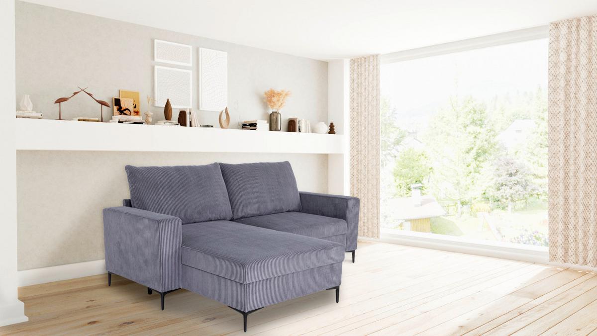 Ecksofa Toffee mit Kissen, Anthrazit Cord 208x140 cm - Anthrazit/Schwarz, Basics, Holz/Textil (208/140/88cm)
