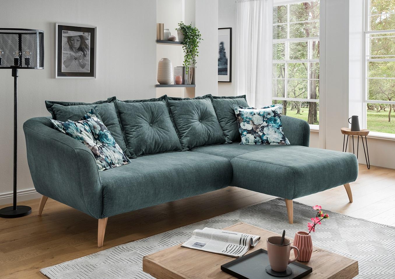 Ecksofa Baggio Dblau/Dgrün S:277/162cm - Blau/Buchefarben, MODERN, Holz/Textil (277/162cm) - Livetastic