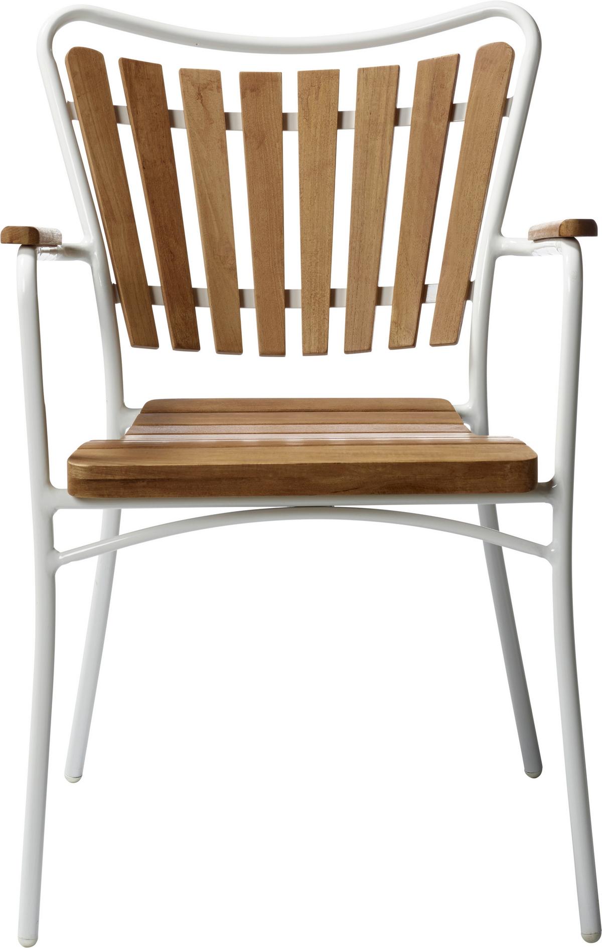 Gartensessel Stapelbar Ellen Aluminiumgestell, Teakholz - Weiß Hochglanz/Teakfarben, KONVENTIONELL, Holz/Metall (58,5/78/56,5cm) - Gardenson