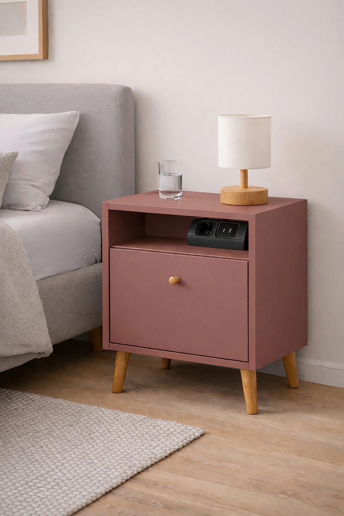 NACHTTISCH Bjarne Mauve B: 40,2cm - Mauve, Design, Holz/Holzwerkstoff (40,2/50,1/32,7cm) - MID.YOU