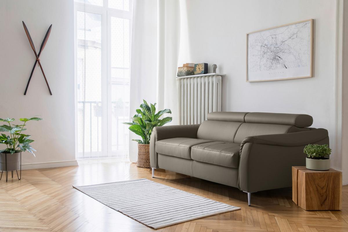 Schlafsofa Pafos Schlammfarben Lederlook, Rindsleder B: 203cm - Schlammfarben, Design, Leder/Textil (203/77-98/103cm) - MID.YOU