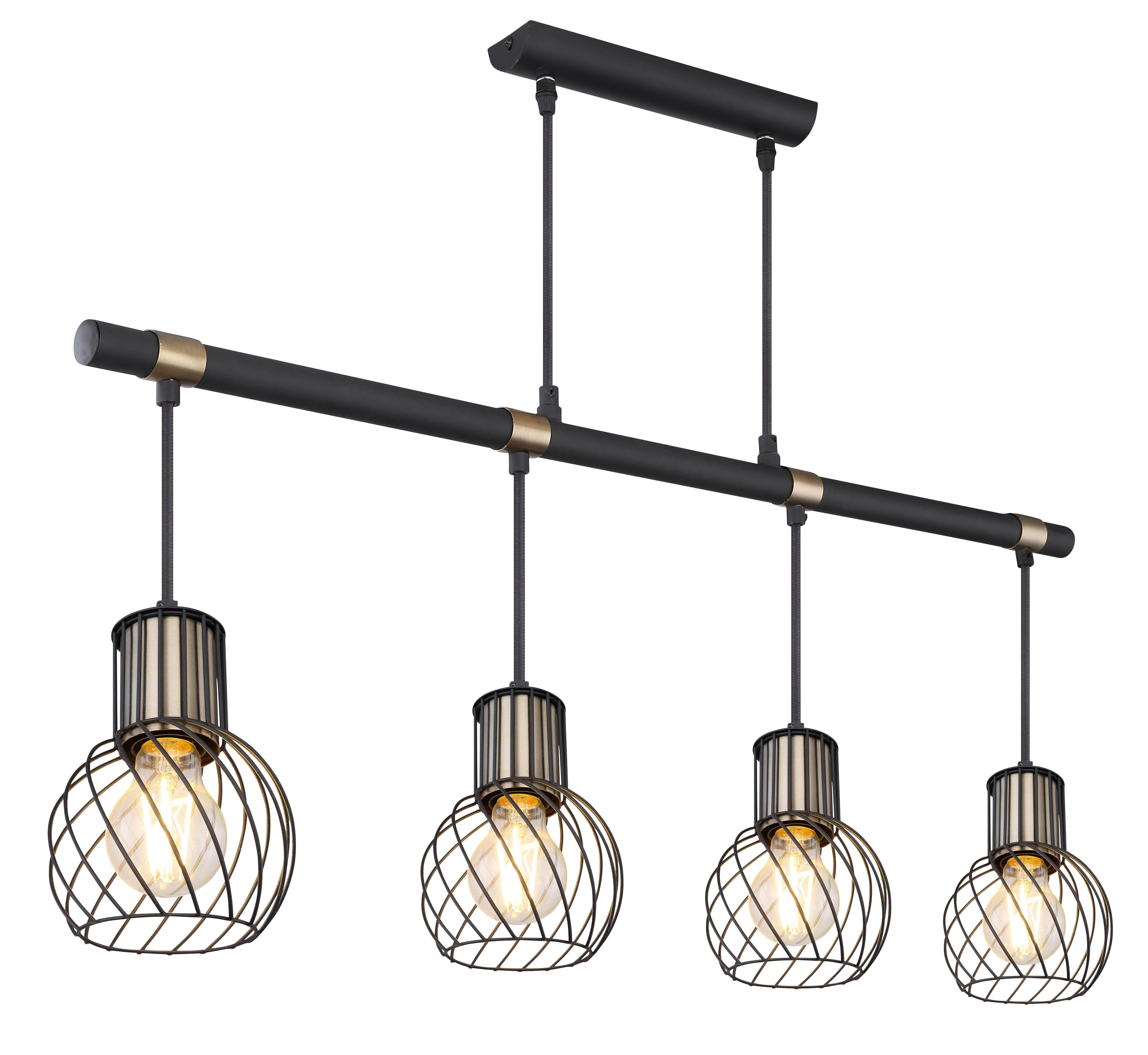 Hängeleuchte H: 120 cm 4-Flammig, Schwarz/Gold - Goldfarben/Schwarz, Trend, Textil/Metall (87/12/120cm) - Globo